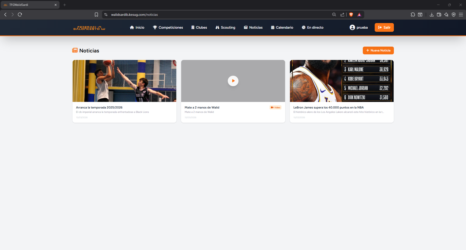 Módulo de noticias con tarjetas de artículos